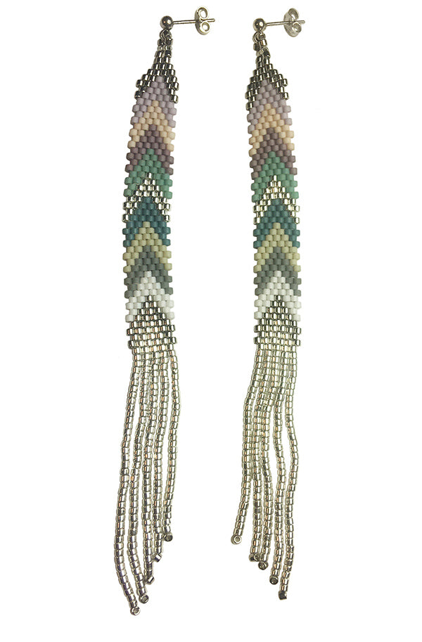 Long Skinny Chevron Fringe, Pastels with Sterling Silver