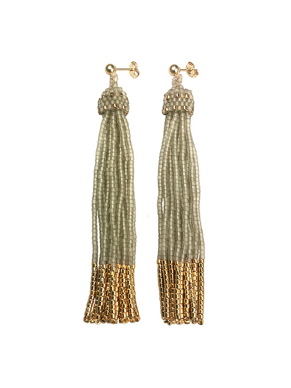 Super Long Tassel Earrings, Oyster with 24K