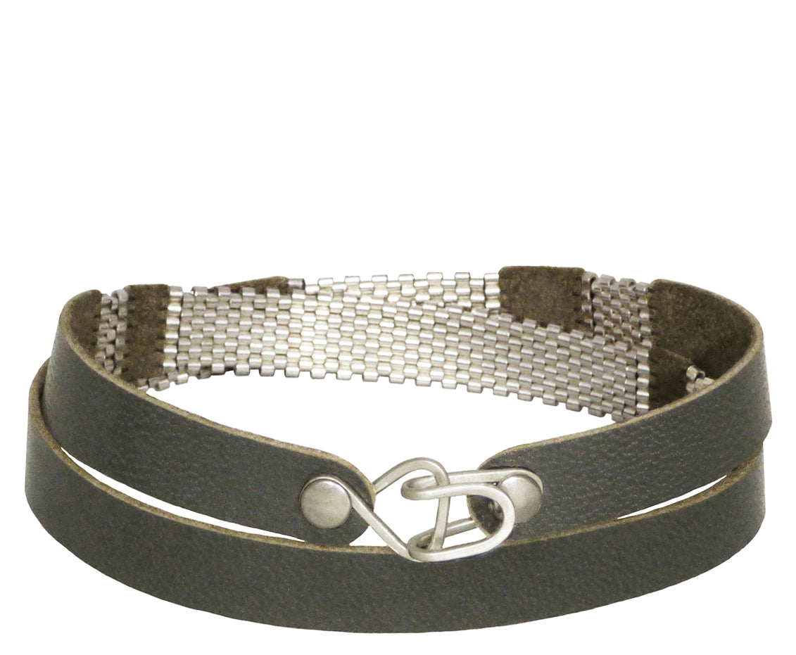 Striped Sterling Silver Wraps with Leather