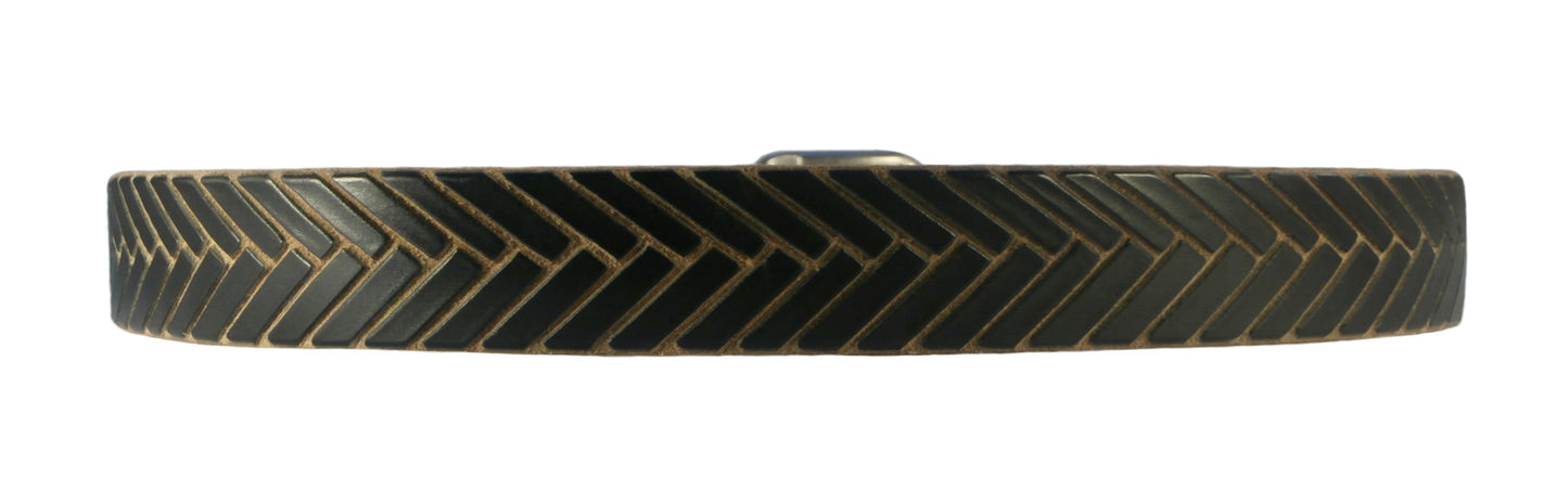 Black & Tan Hand-Carved "Herringbone" Leather Belt