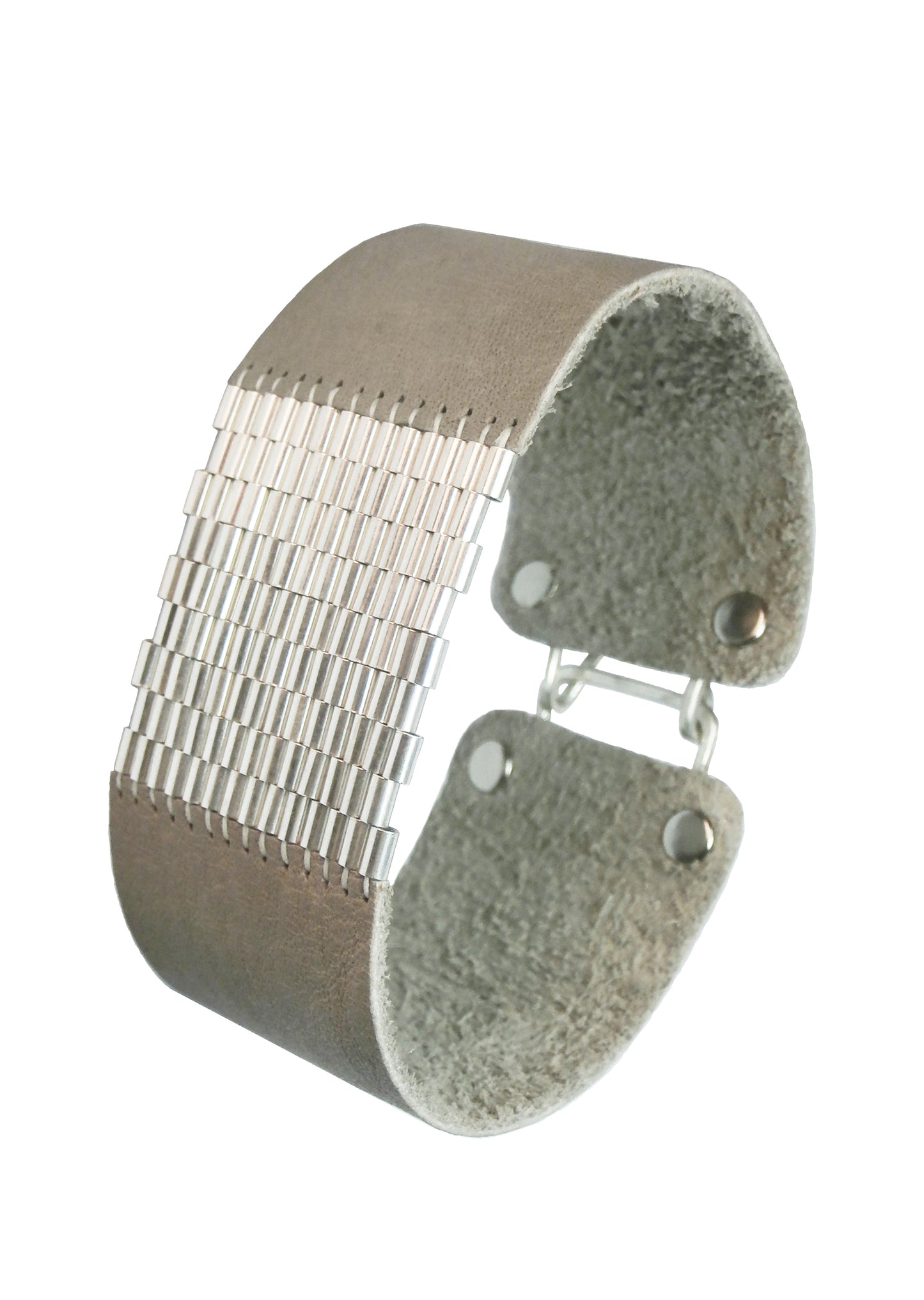 1" Wide Leather Cuffs with Sterling Silver Beaded Inlay