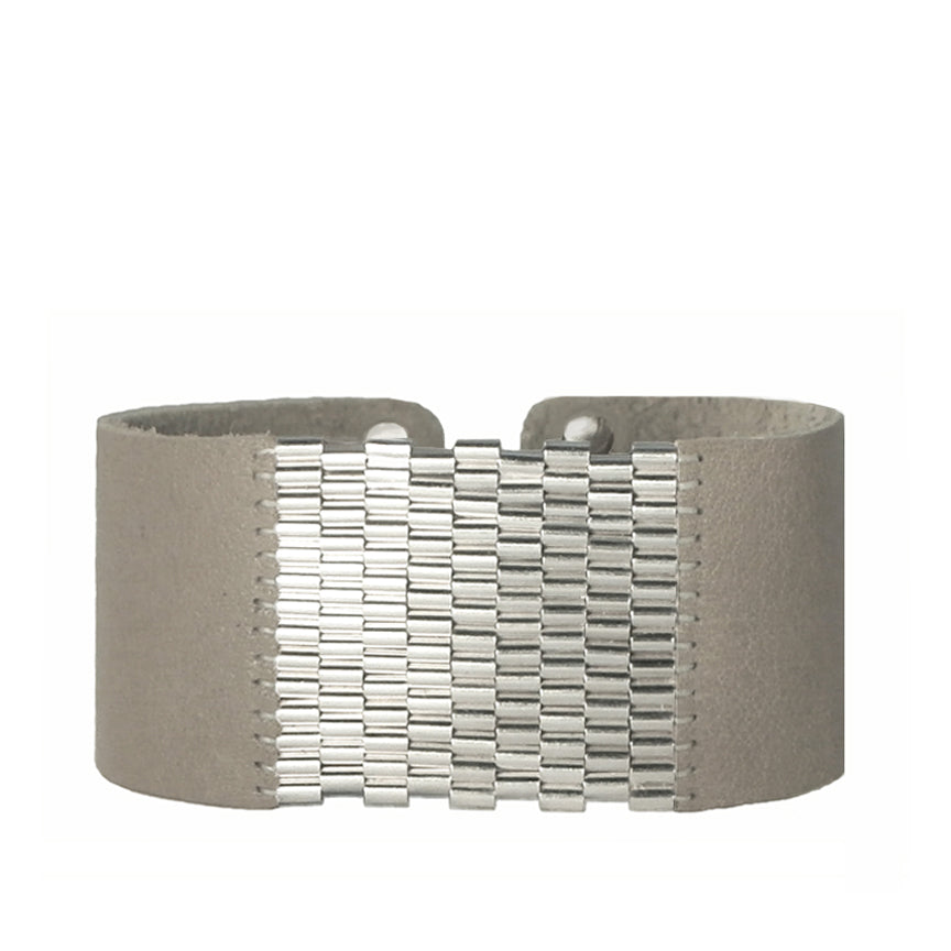 1" Wide Leather Cuffs with Sterling Silver Beaded Inlay