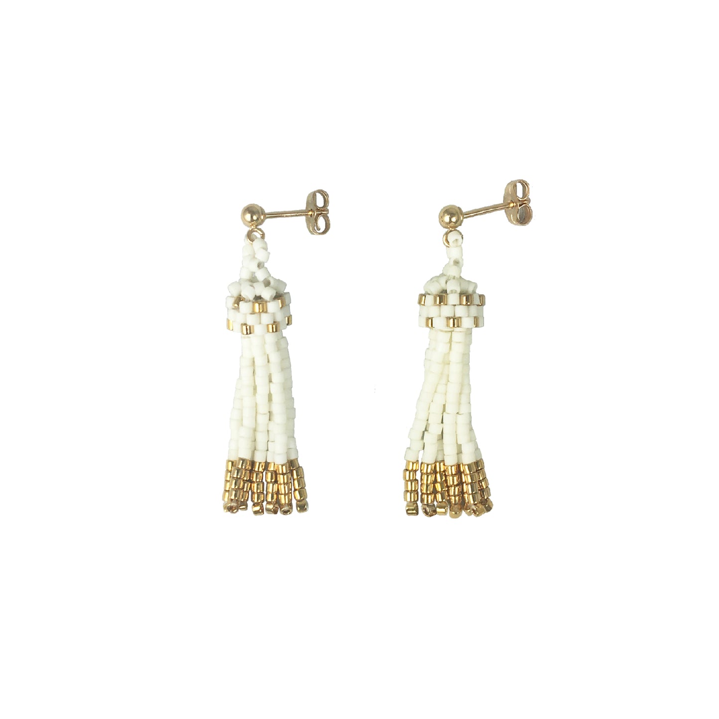 Mini Tassel Earrings in Bone with 24K Gold