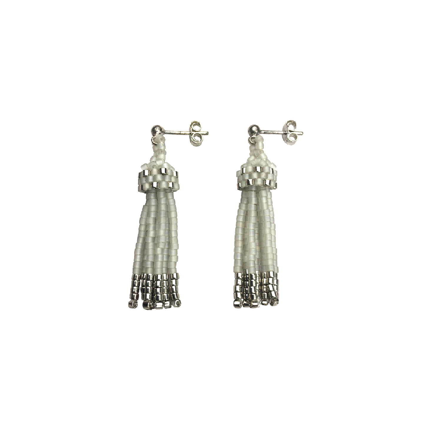 Mini Tassel Earrings in Ghost Grey with Palladium