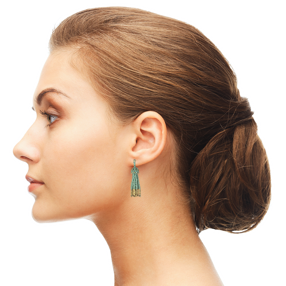 Mini Tassel Earrings in Seafoam with 24K Gold