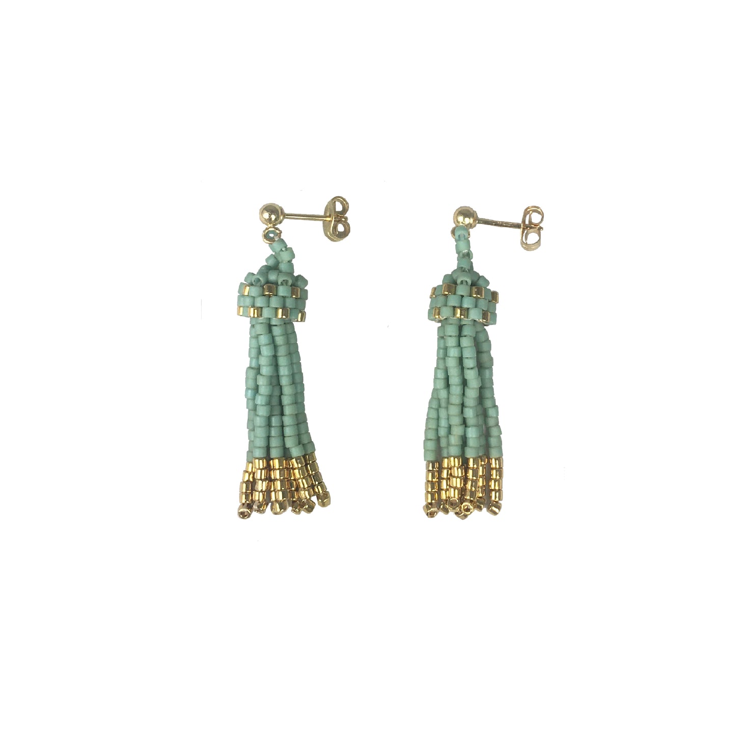 Mini Tassel Earrings in Seafoam with 24K Gold