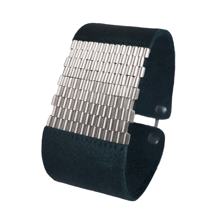 1" Wide Leather Cuffs with Sterling Silver Beaded Inlay