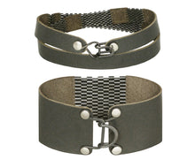 Load image into Gallery viewer, Patina Silver &amp; Leather Striped Wrap &amp; 1&quot; Wide Cuff Sets
