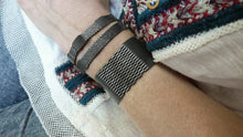 Load image into Gallery viewer, Patina Silver &amp; Leather Striped Wrap &amp; 1&quot; Wide Cuff Sets
