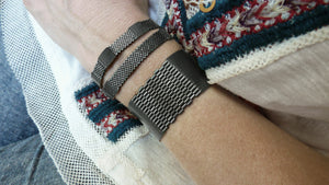 Striped Patina Silver Wrap Cuff in "Ash" Leather