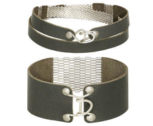 Load image into Gallery viewer, Sterling Silver &amp; Leather Striped Wrap &amp; 1&quot; Wide Cuff Sets
