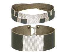 Load image into Gallery viewer, Sterling Silver &amp; Leather Striped Wrap &amp; 1&quot; Wide Cuff Sets
