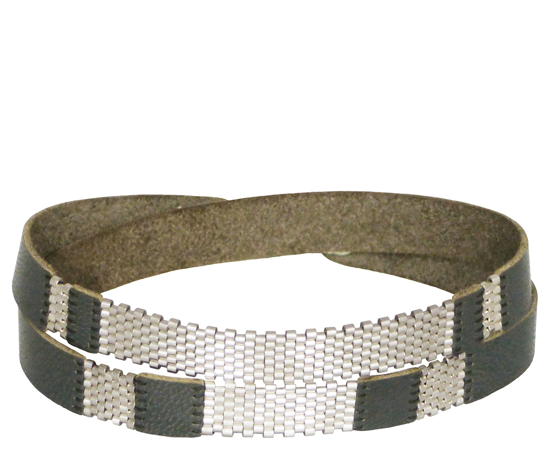 Striped Sterling Silver Wraps with Leather