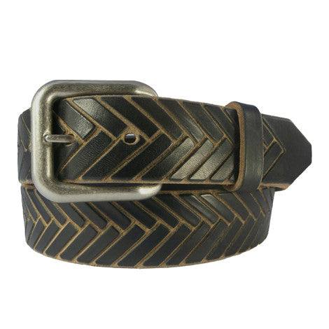 Black & Tan Hand-Carved "Herringbone" Leather Belt