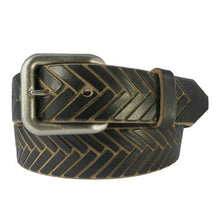 Load image into Gallery viewer, 33&quot; ~ &quot;Black &amp; Tan Hand-Carved &quot;Herringbone&quot; Leather Belt
