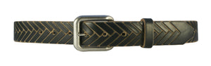 33" ~ "Black & Tan Hand-Carved "Herringbone" Leather Belt