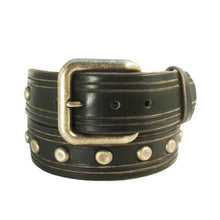 Load image into Gallery viewer, Hand-Carved Studs &amp; Stripes Leather Belt
