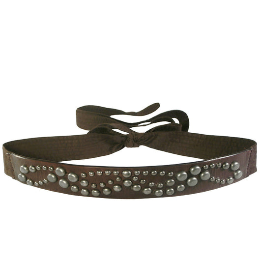 "Dark Brown" Deco Stud Panel Wrap Belt