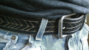 Black & Tan Hand-Carved "Feather" Leather Belt