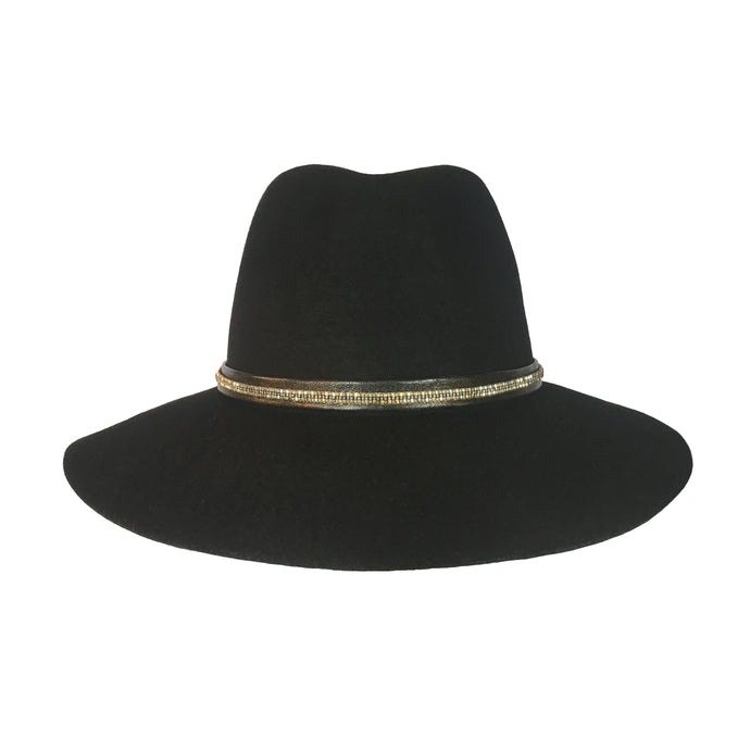 Gold & Gunmetal Skinny Hat Band, Black Wool Fedora