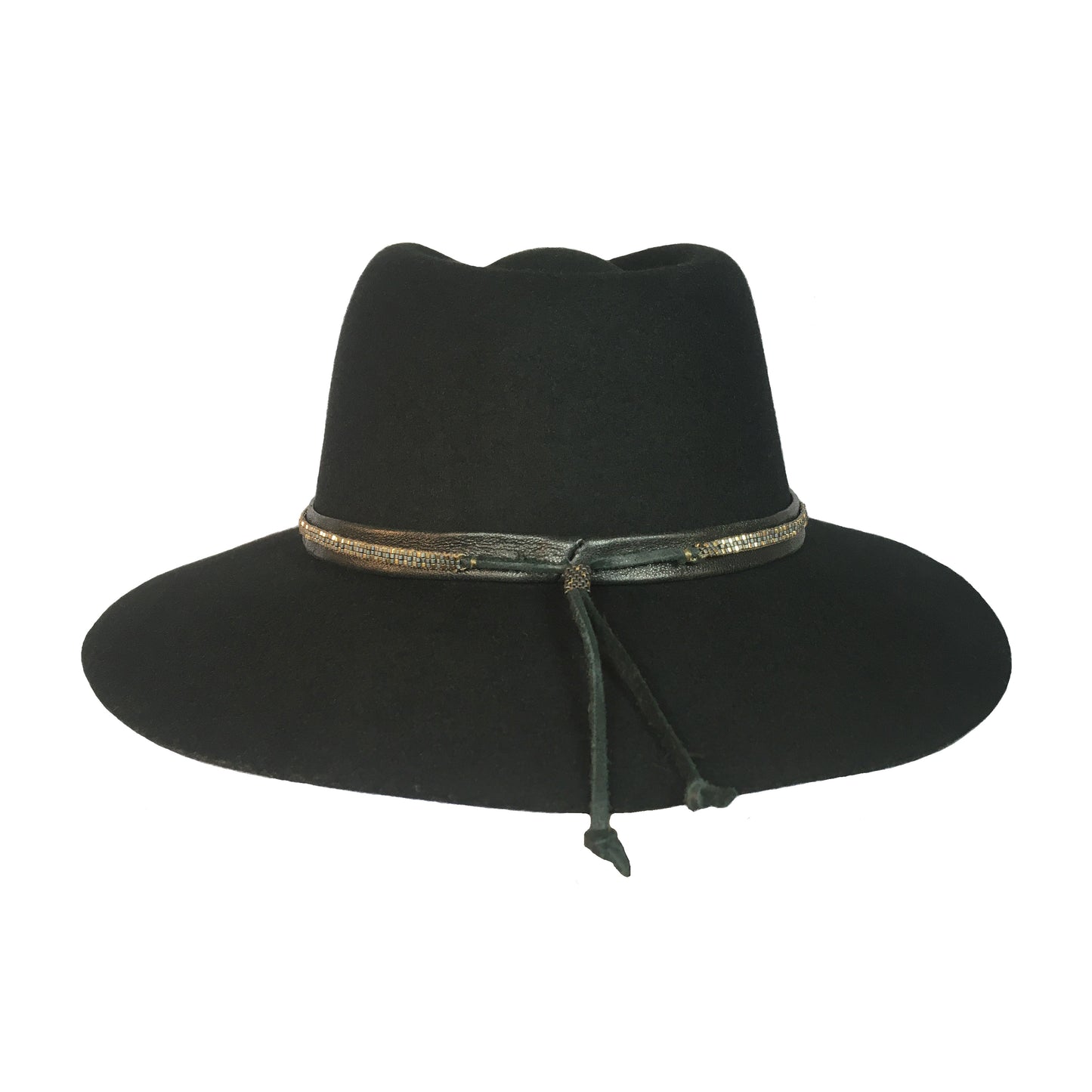 Gold & Gunmetal Skinny Hat Band, Black Wool Fedora