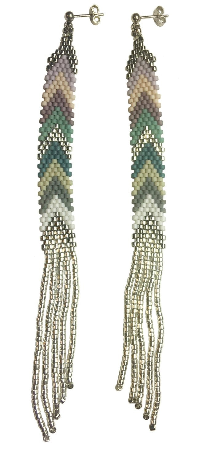 Long Skinny Chevron Fringe, Pastels with Sterling Silver