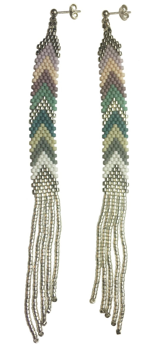 Long Skinny Chevron Fringe, Pastels with Sterling Silver