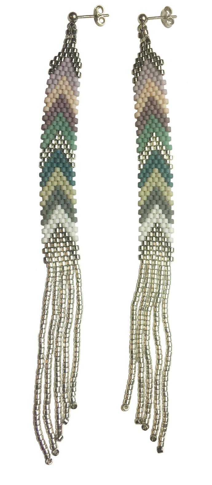 Long Skinny Chevron Fringe, Pastels with Sterling Silver