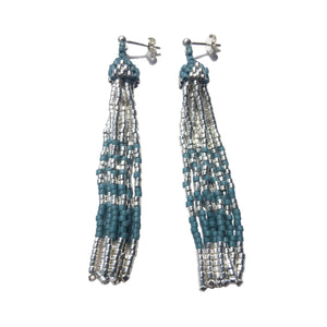 Long Pyramid Tassel Earrings, Silver with Turquoise