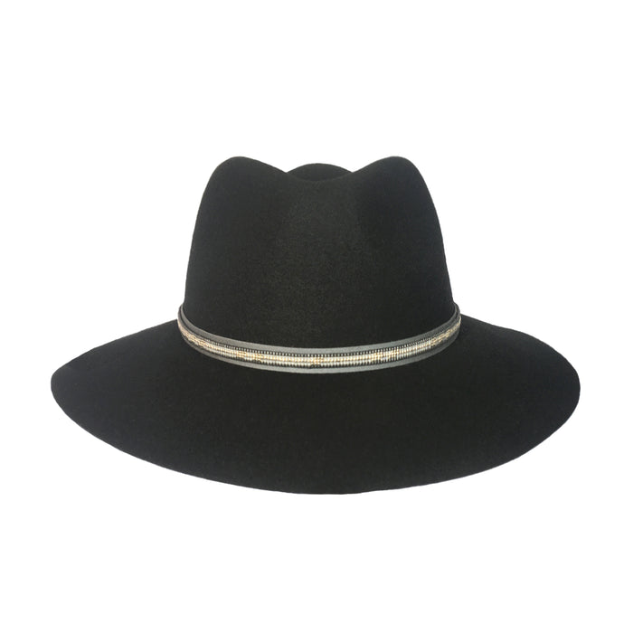 Silver Stripe Skinny Hat Band, Black Wool Fedora