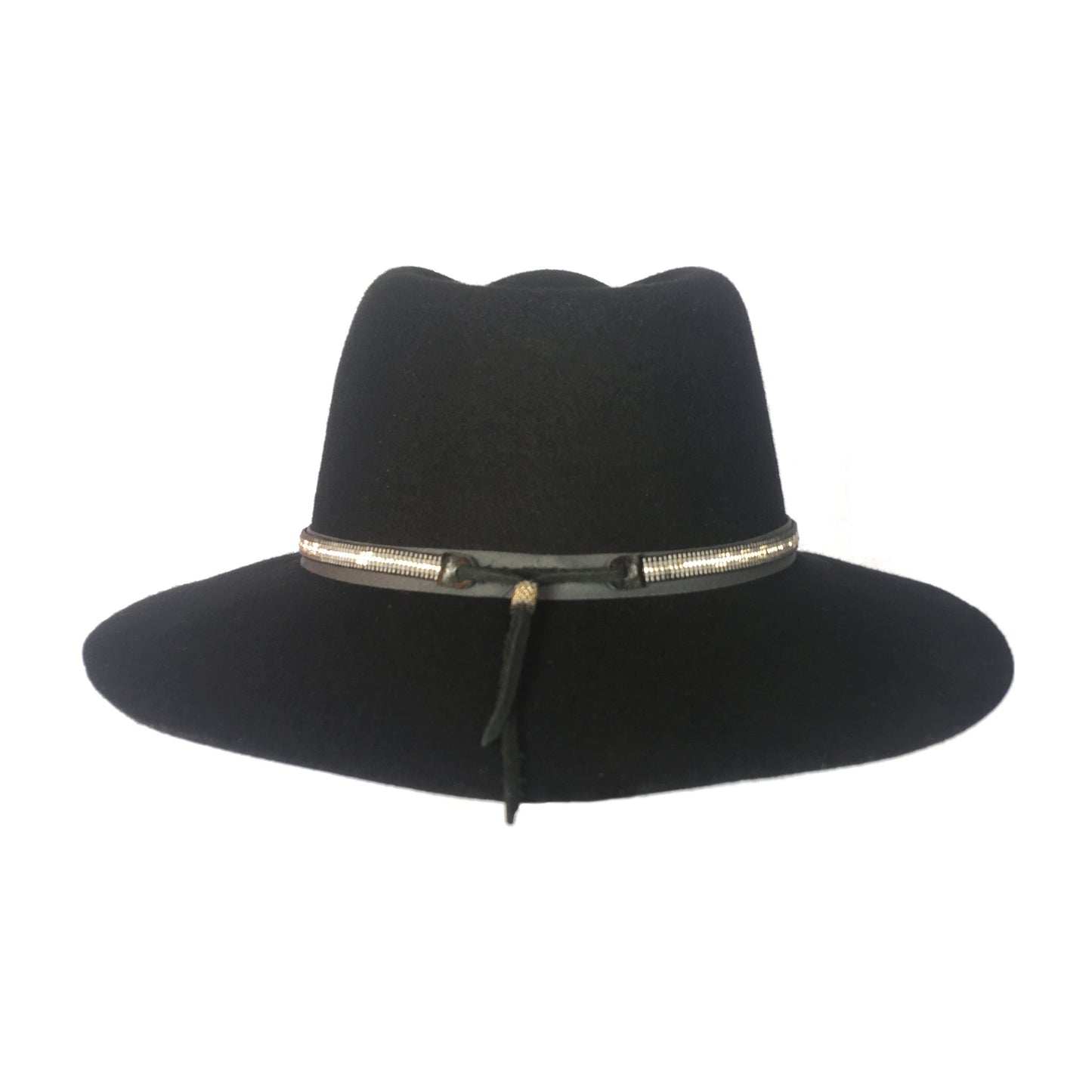 Silver Stripe Skinny Hat Band, Black Wool Fedora