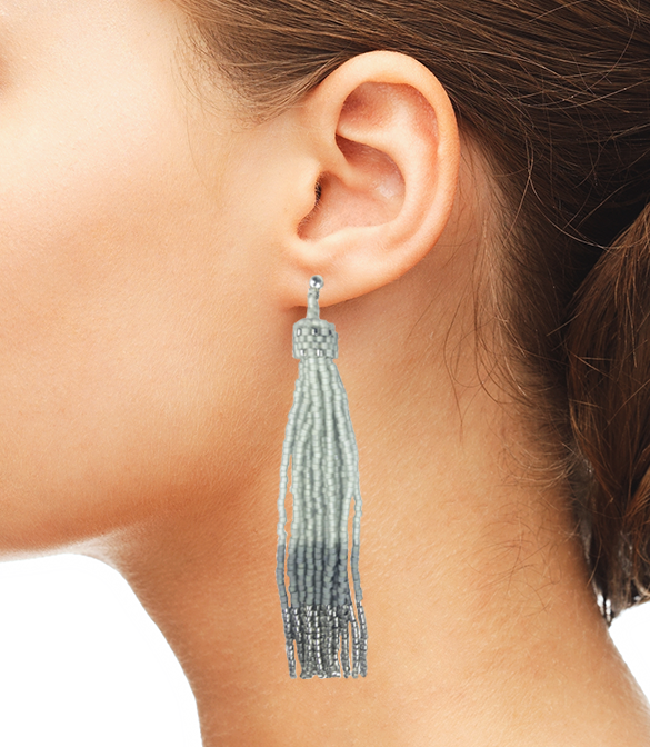 Super Long Tassel Earrings, Ghost Grey with Palladium