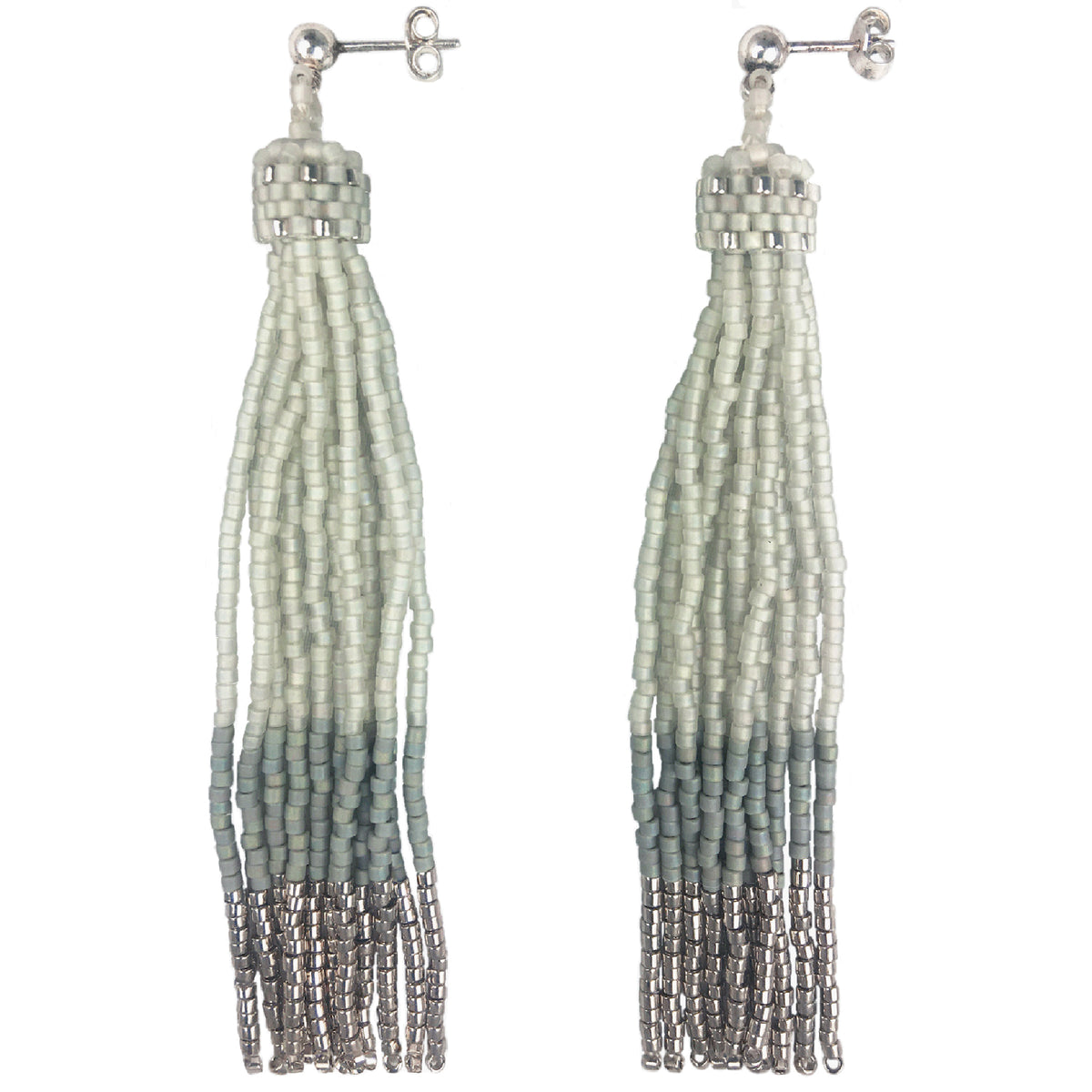 Super Long Tassel Earrings, Ghost Grey with Palladium – Laurel Griffin