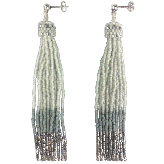 Super Long Tassel Earrings, Ghost Grey with Palladium