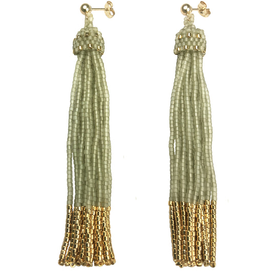 Super Long Tassel Earrings, Oyster with 24K